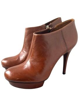 Tory Burch Brown Leather Platform Ankle Boots High Heel Size 8.5M
